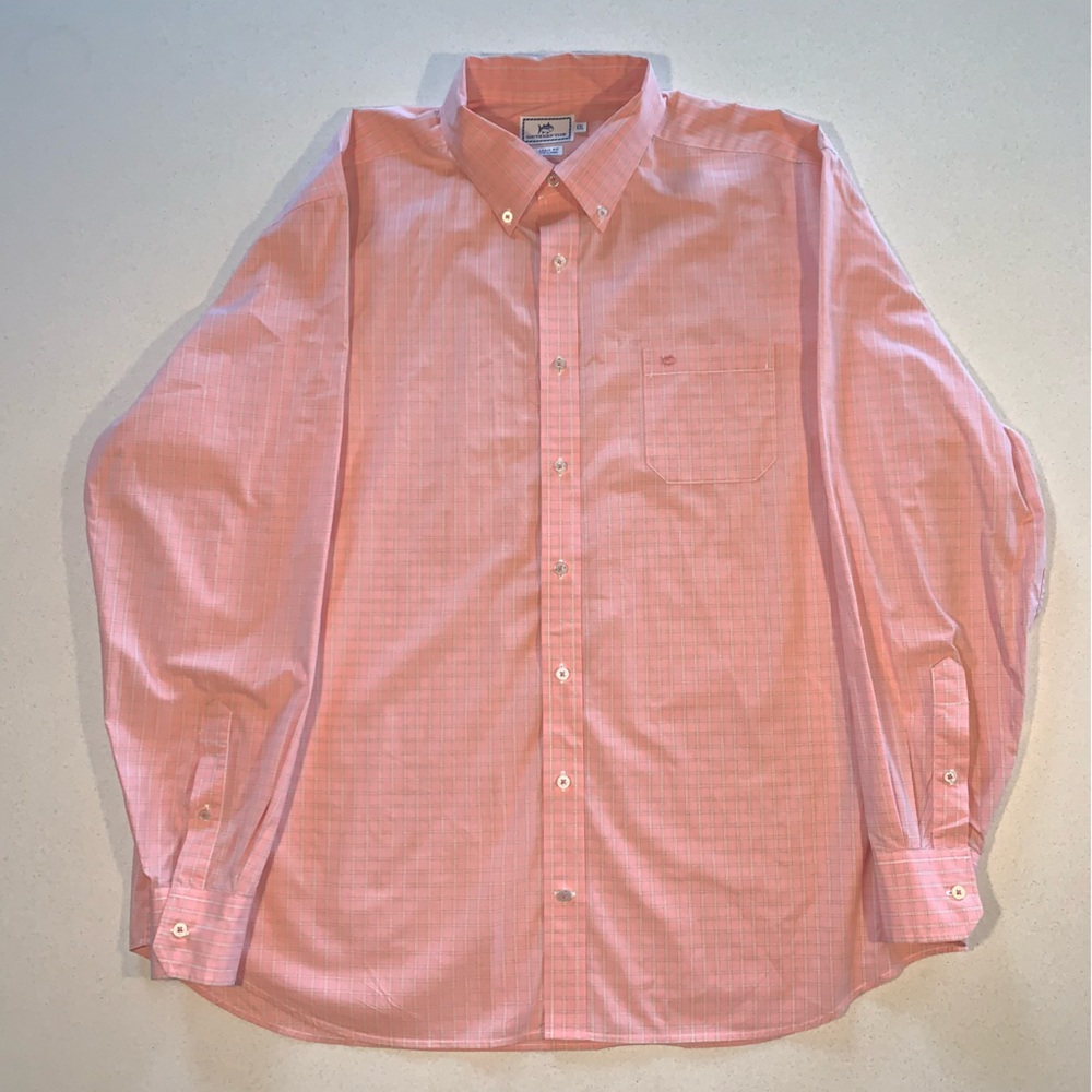 Southern Tide Classic Fit Shirt Coral Plaid XXL